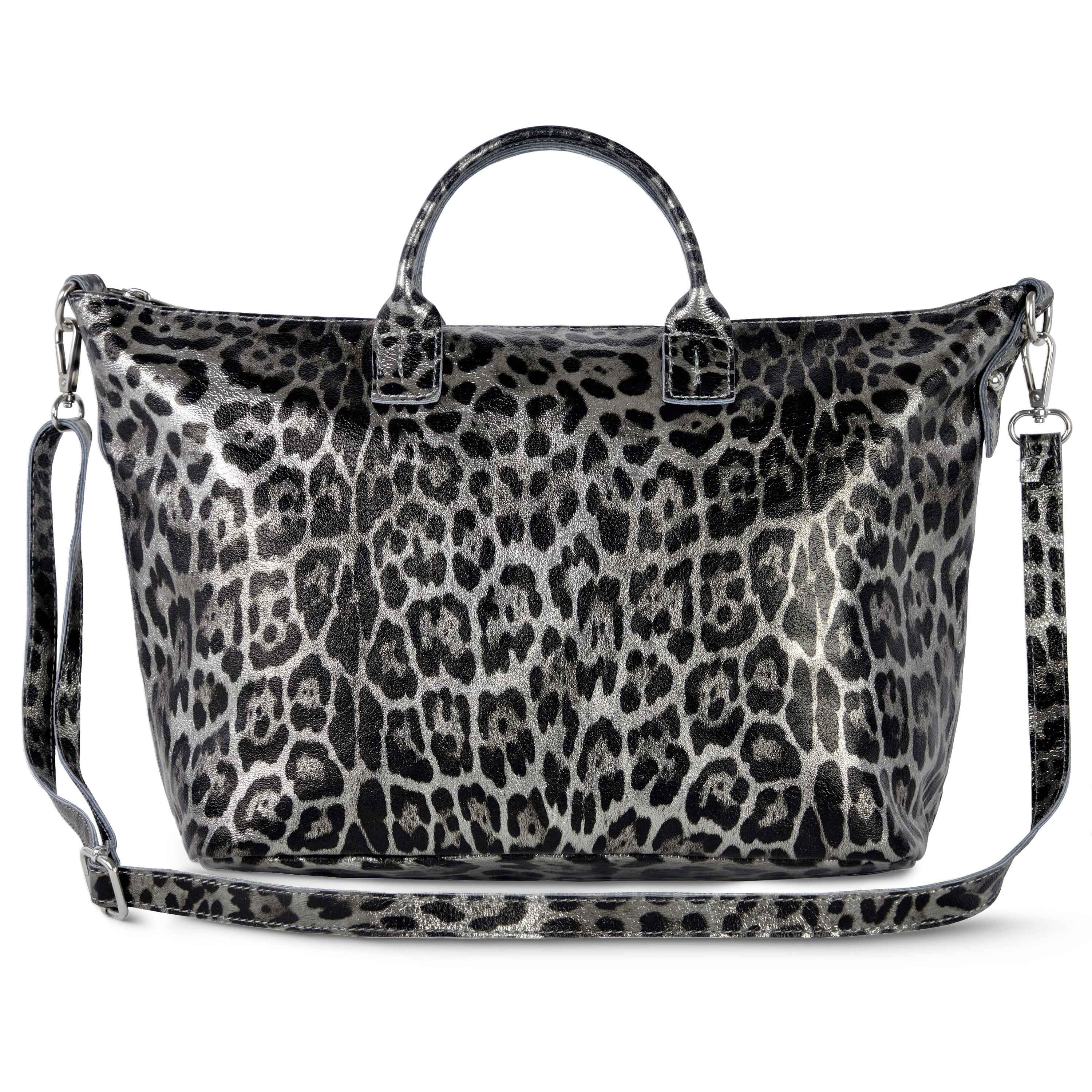 Leopard Metallic Suede Leather Top-Handle Bag 112334