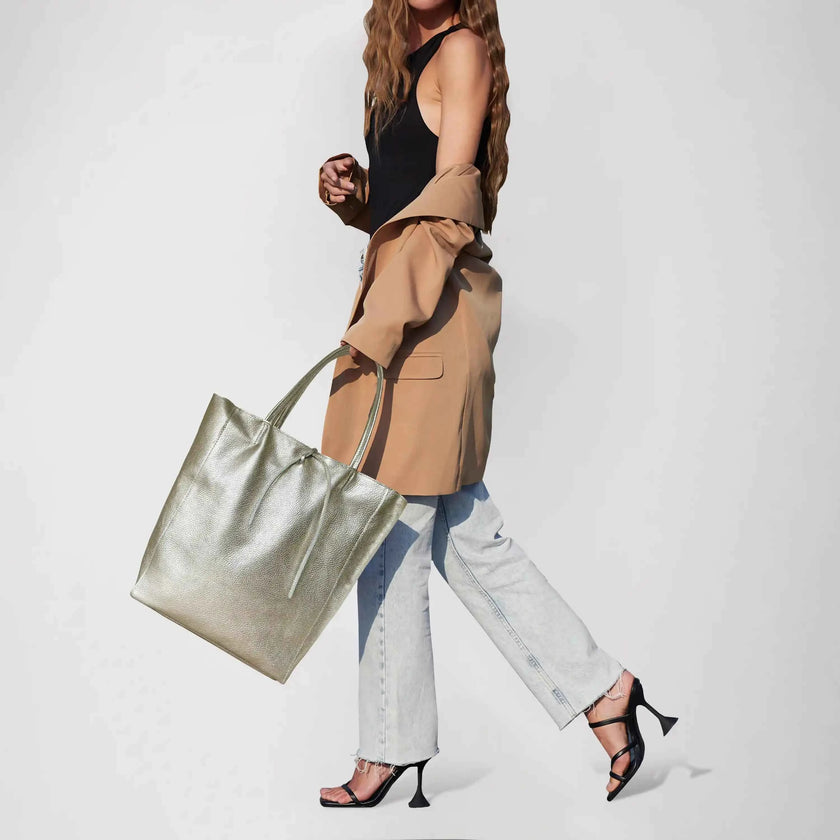 Metallic Calf Leather Tote Bag 201718