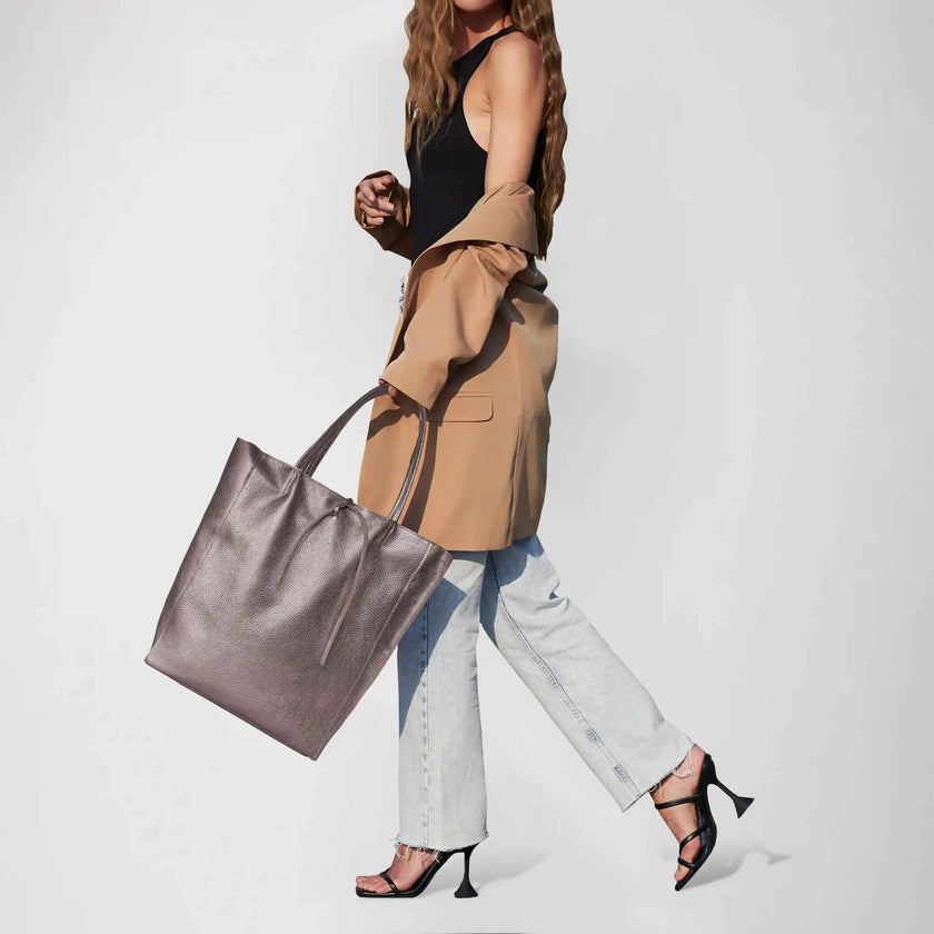 Metallic Calf Leather Tote Bag 201718