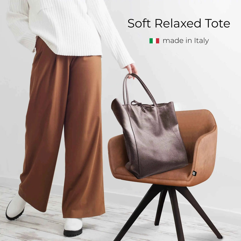 Metallic Calf Leather Tote Bag 201718