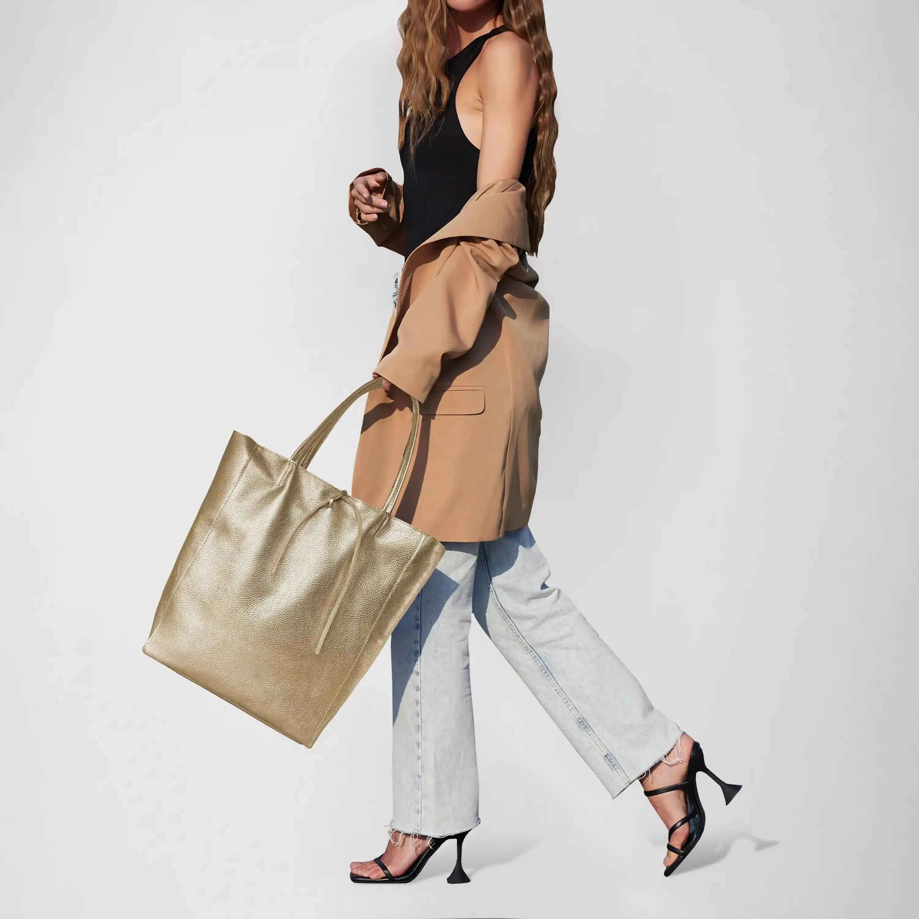 Metallic Calf Leather Tote Bag 201718