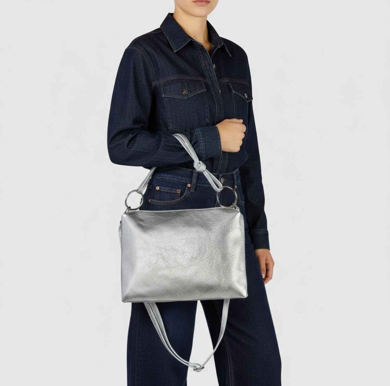Metallic Calf Leather Shoulder Bag 171551