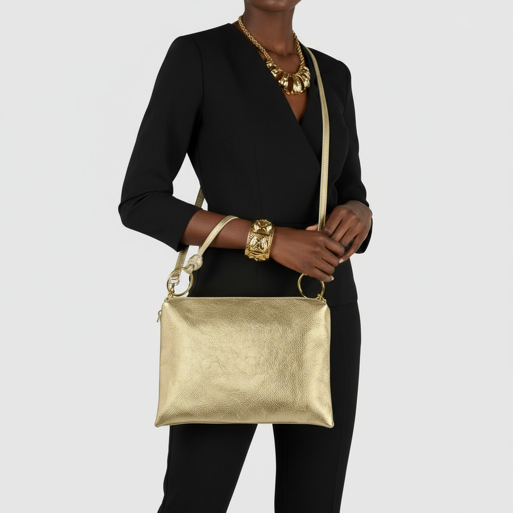 Metallic Calf Leather Shoulder Bag