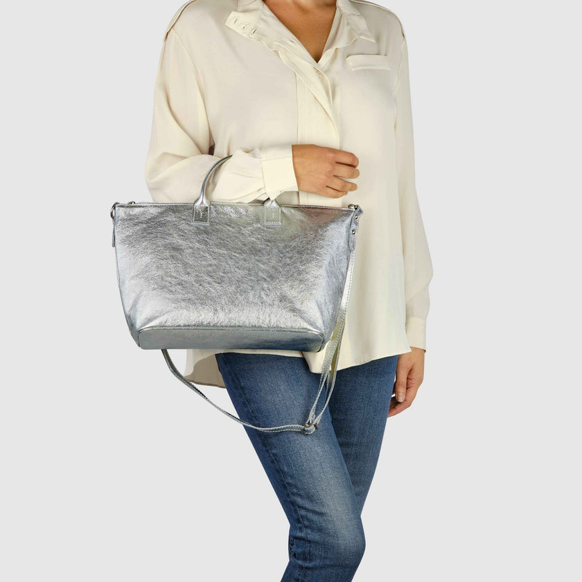 Metallic Suede Leather Top-Handle Bag 112334