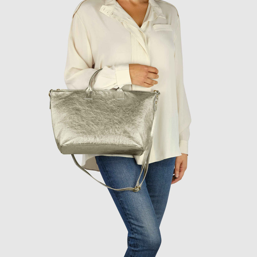 Metallic Suede Leather Top-Handle Bag 112334