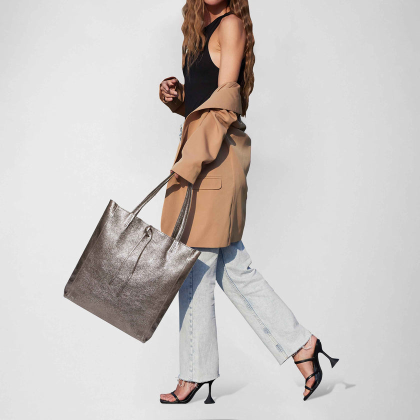 Metallic Suede Leather Tote Bag 201718