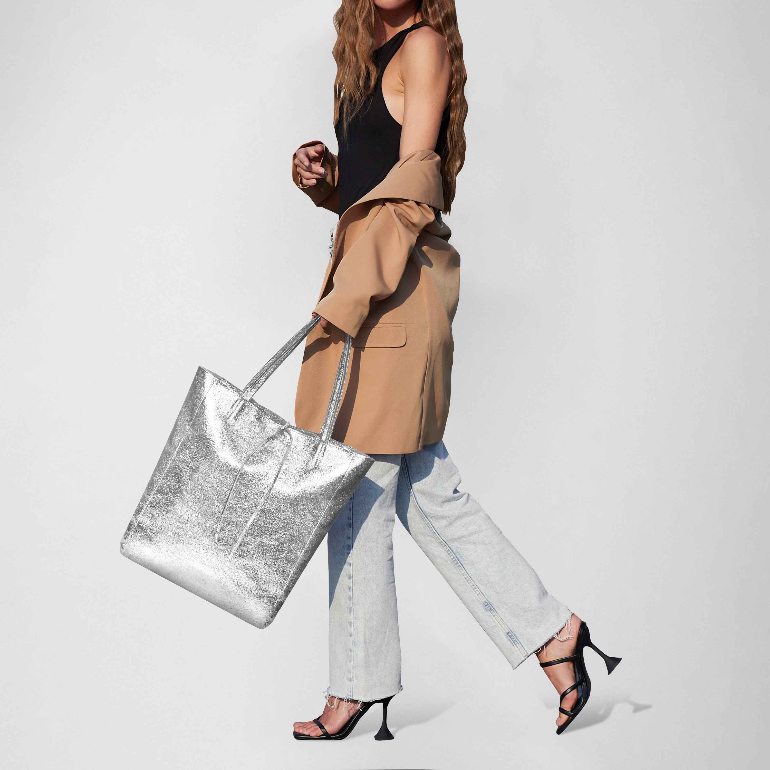 Metallic Suede Leather Tote Bag 201718