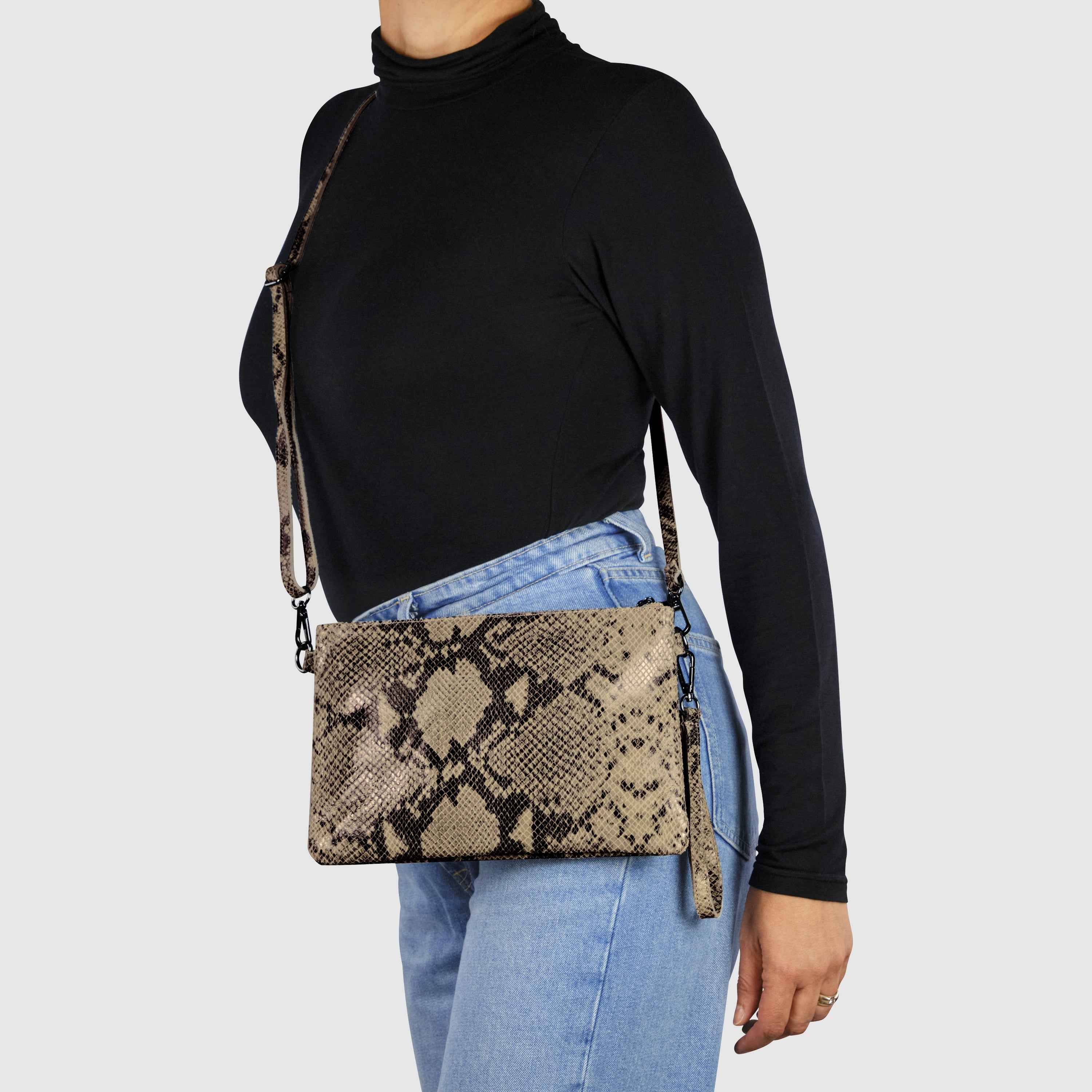 Python Suede Leather Crossbody Bag 111301
