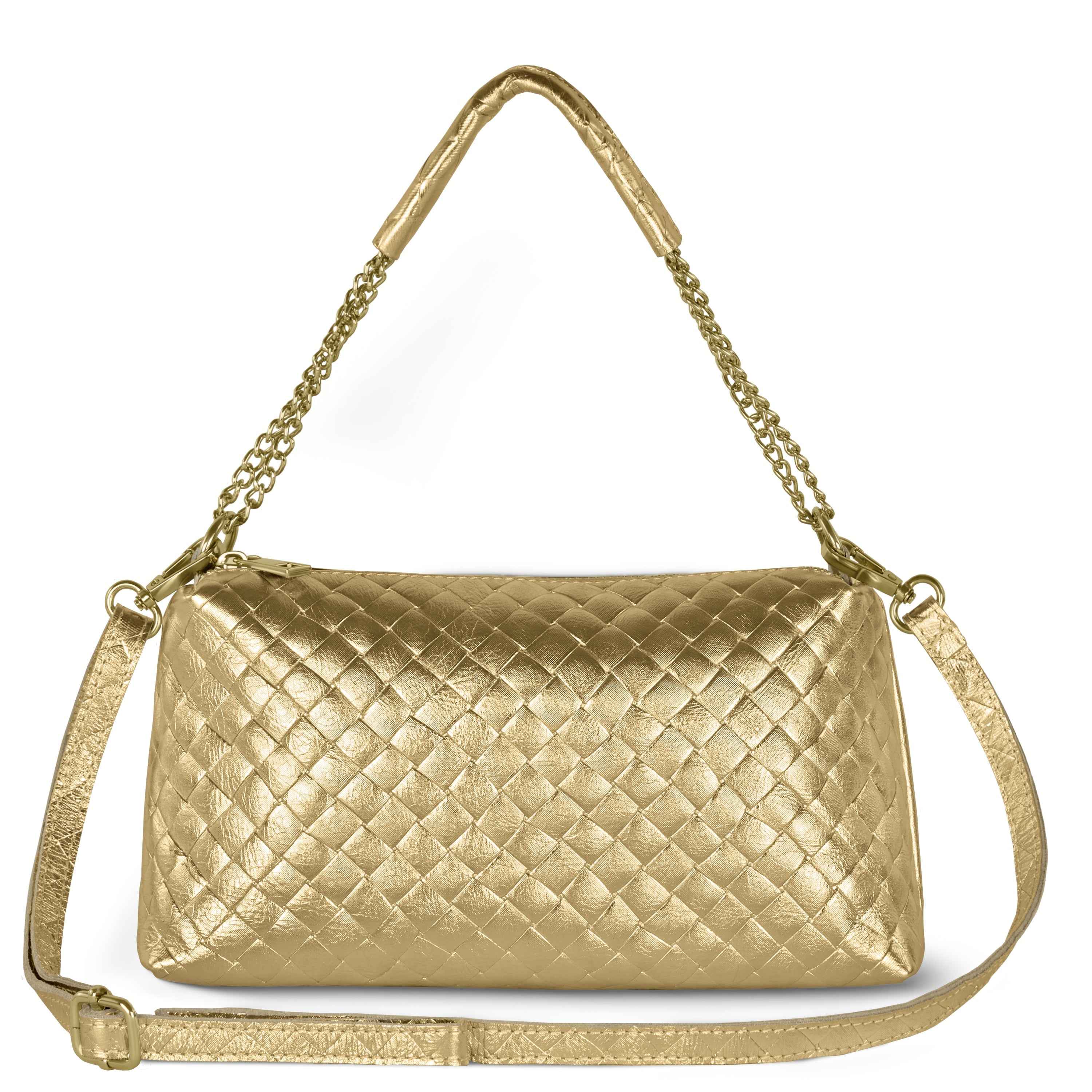 Weave Metallic Suede Leather Shoulder Bag