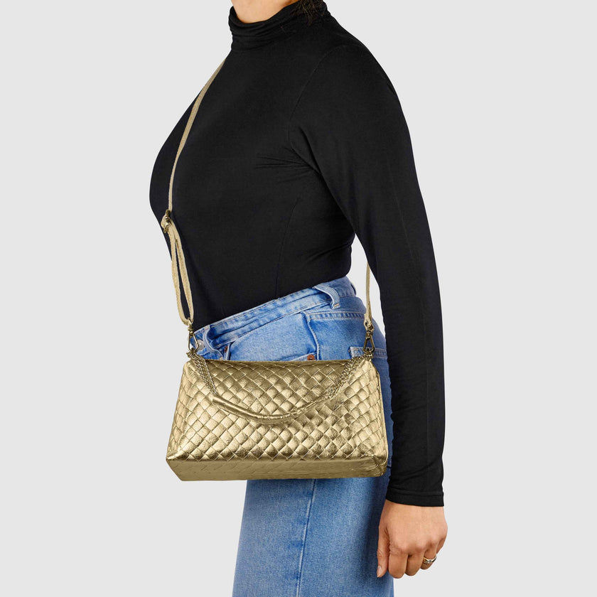 Weave Metallic Suede Leather Shoulder Bag