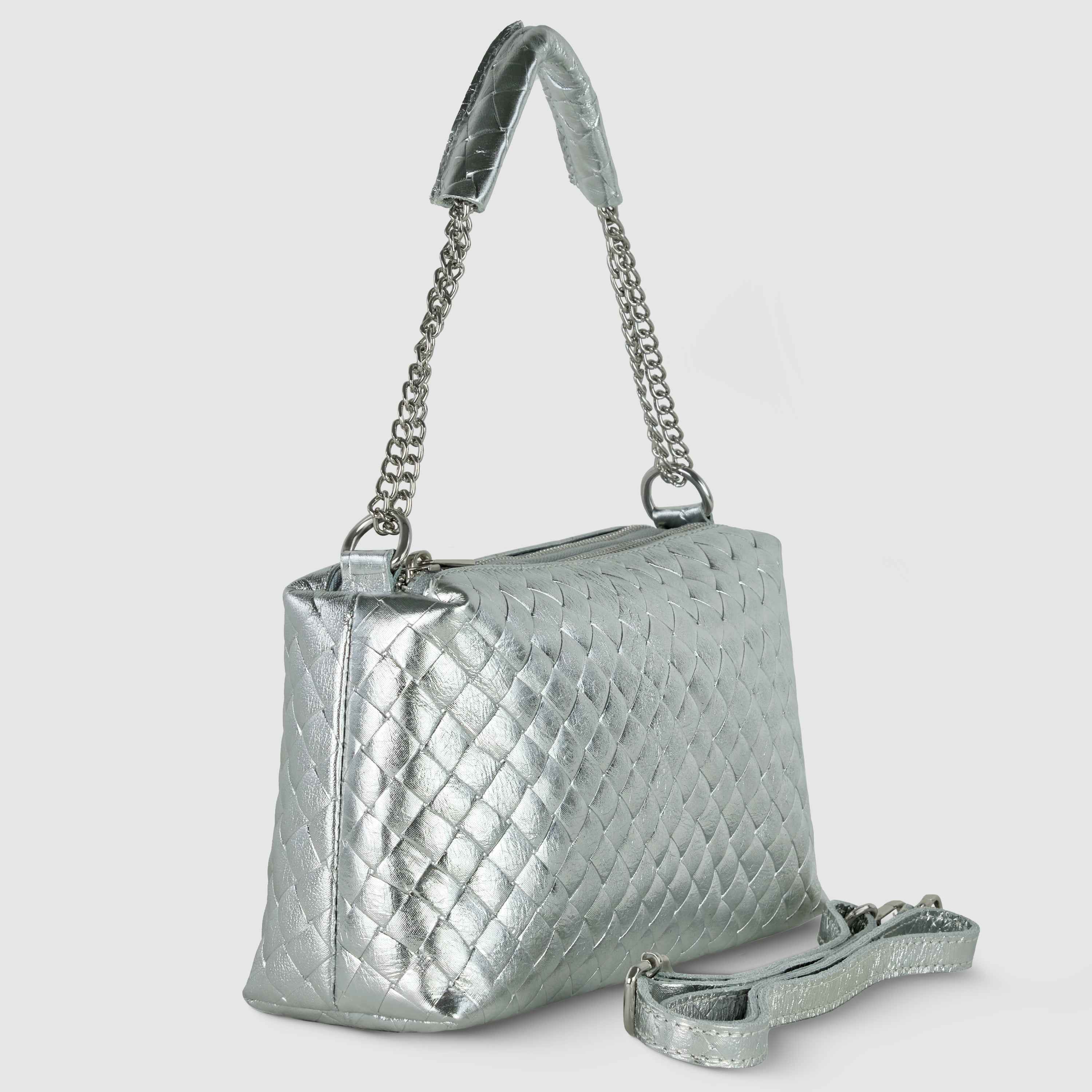 Weave Metallic Suede Leather Shoulder Bag