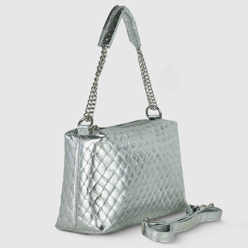 Weave Metallic Suede Leather Shoulder Bag