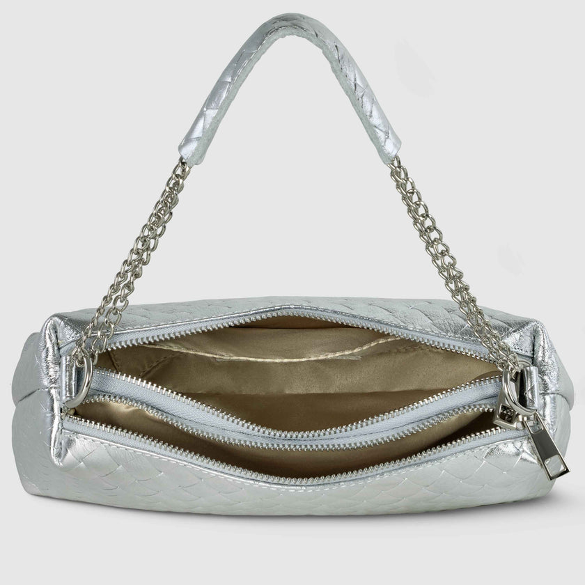 Weave Metallic Suede Leather Shoulder Bag
