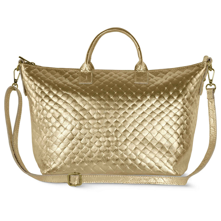 Weave Metallic Suede Leather Top-Handle Bag 112334