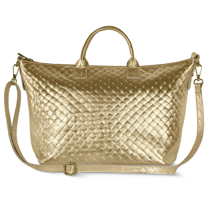 Weave Metallic Suede Leather Top-Handle Bag 112334