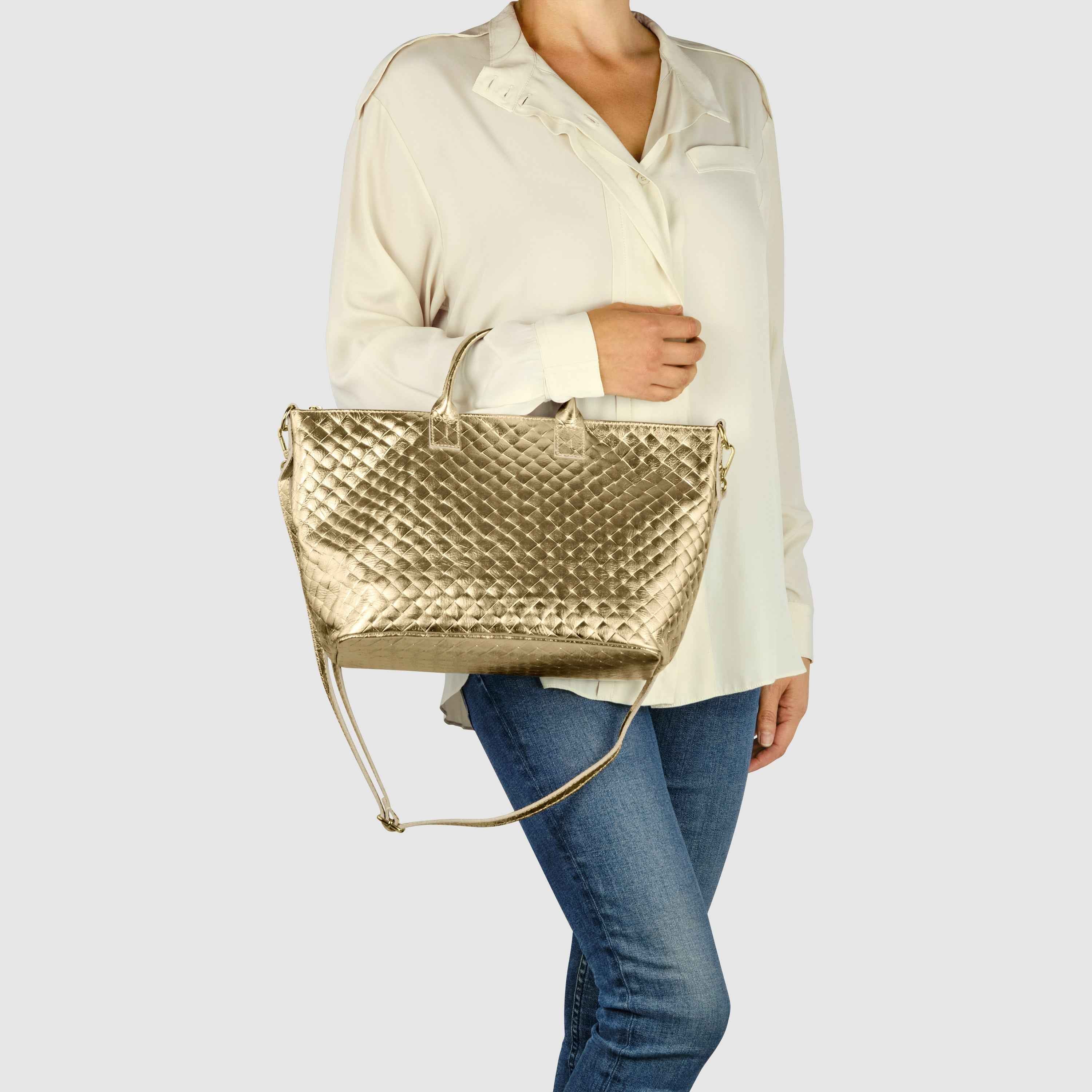 Weave Metallic Suede Leather Top-Handle Bag 112334