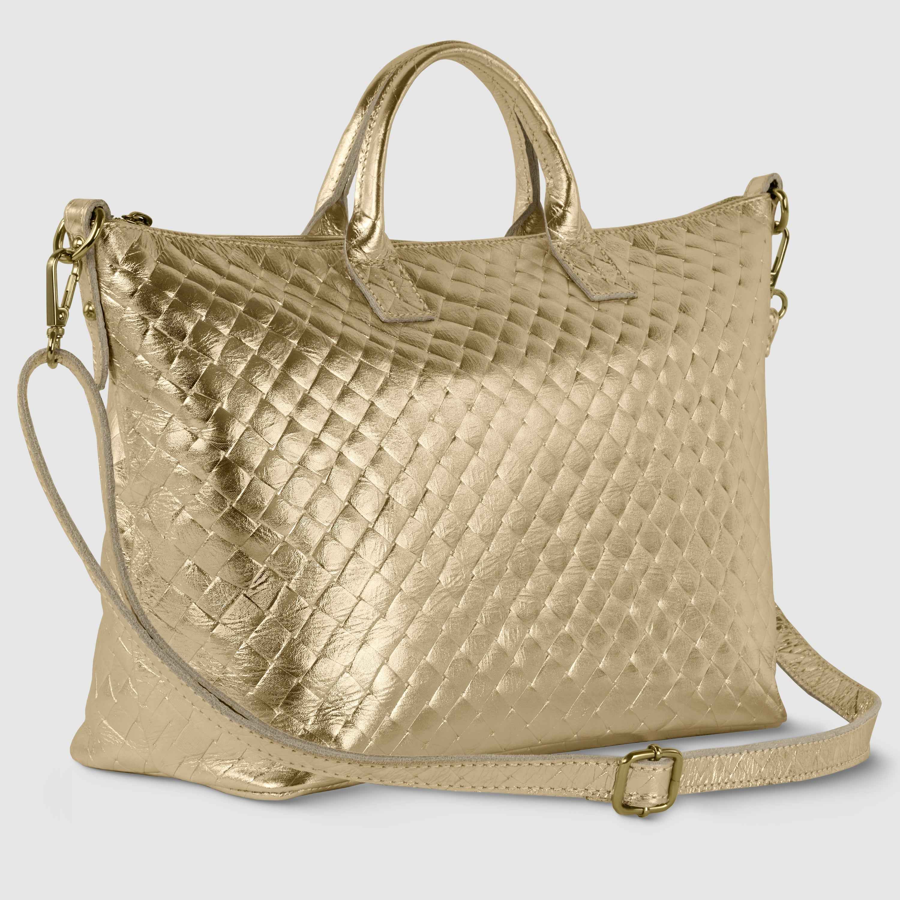 Weave Metallic Suede Leather Top-Handle Bag 112334