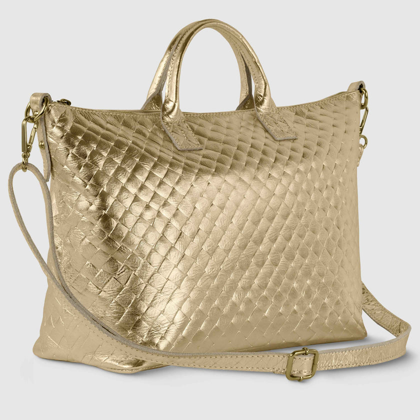 Weave Metallic Suede Leather Top-Handle Bag 112334