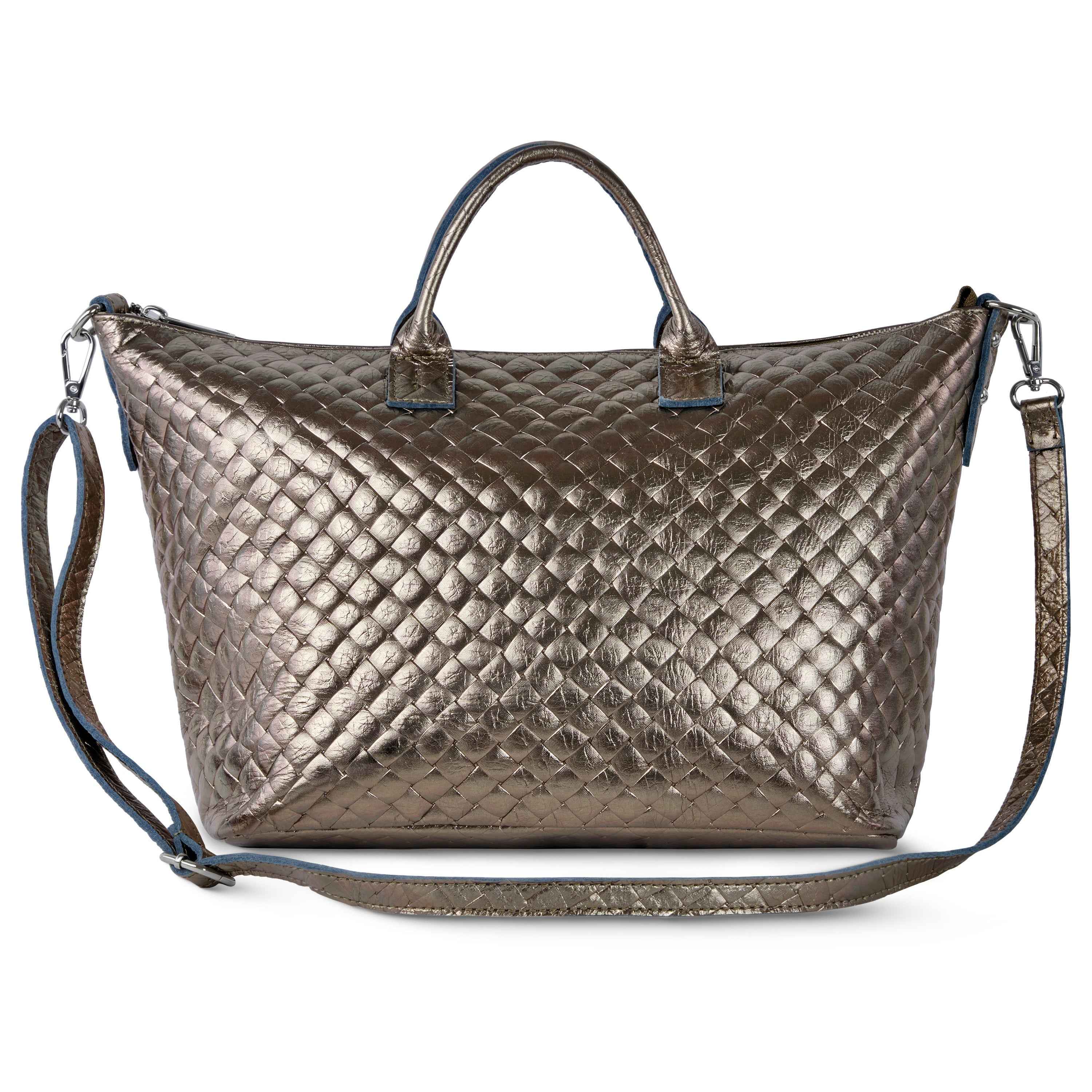 Weave Metallic Suede Leather Top-Handle Bag 112334