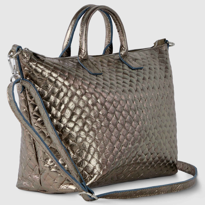 Weave Metallic Suede Leather Top-Handle Bag 112334