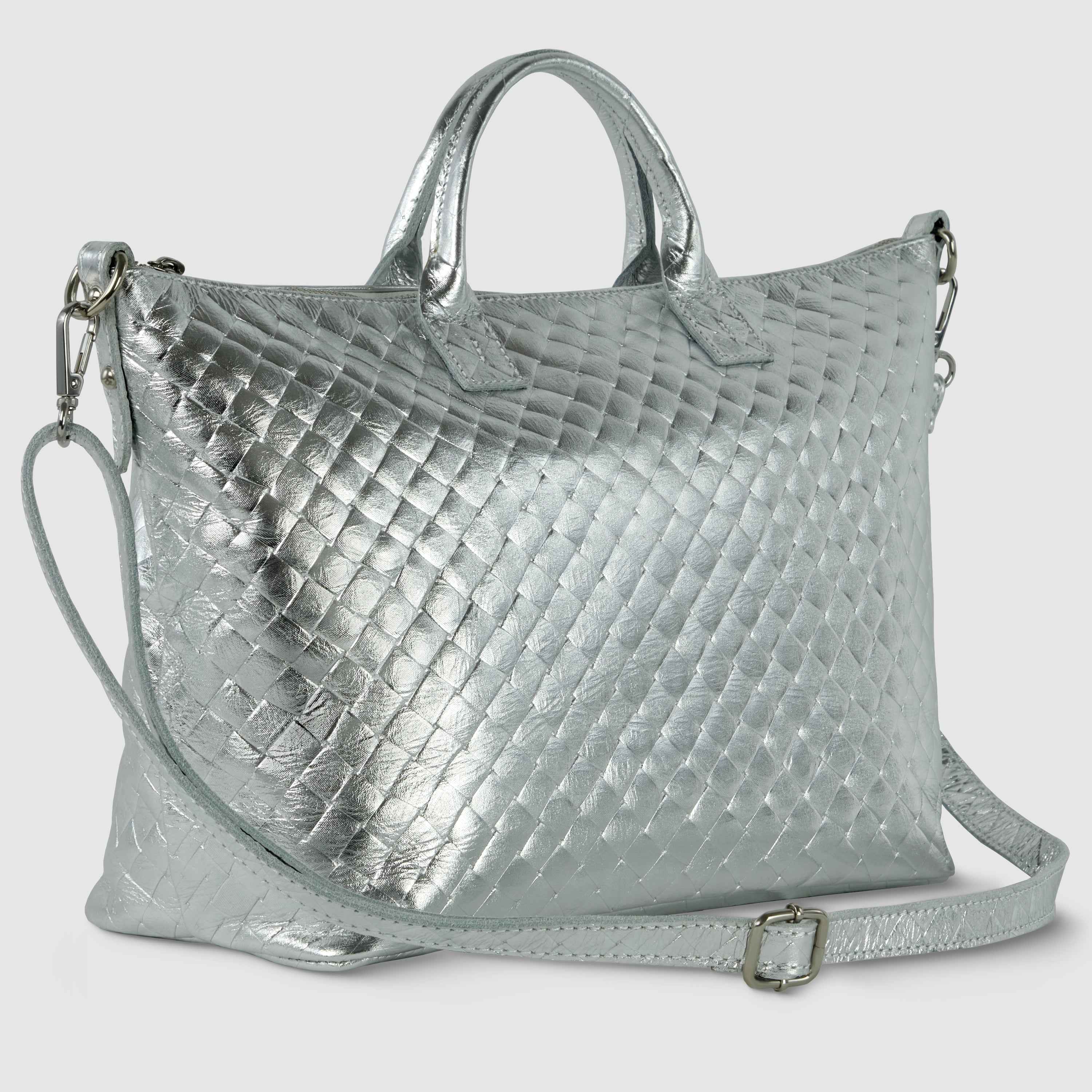 Weave Metallic Suede Leather Top-Handle Bag 112334