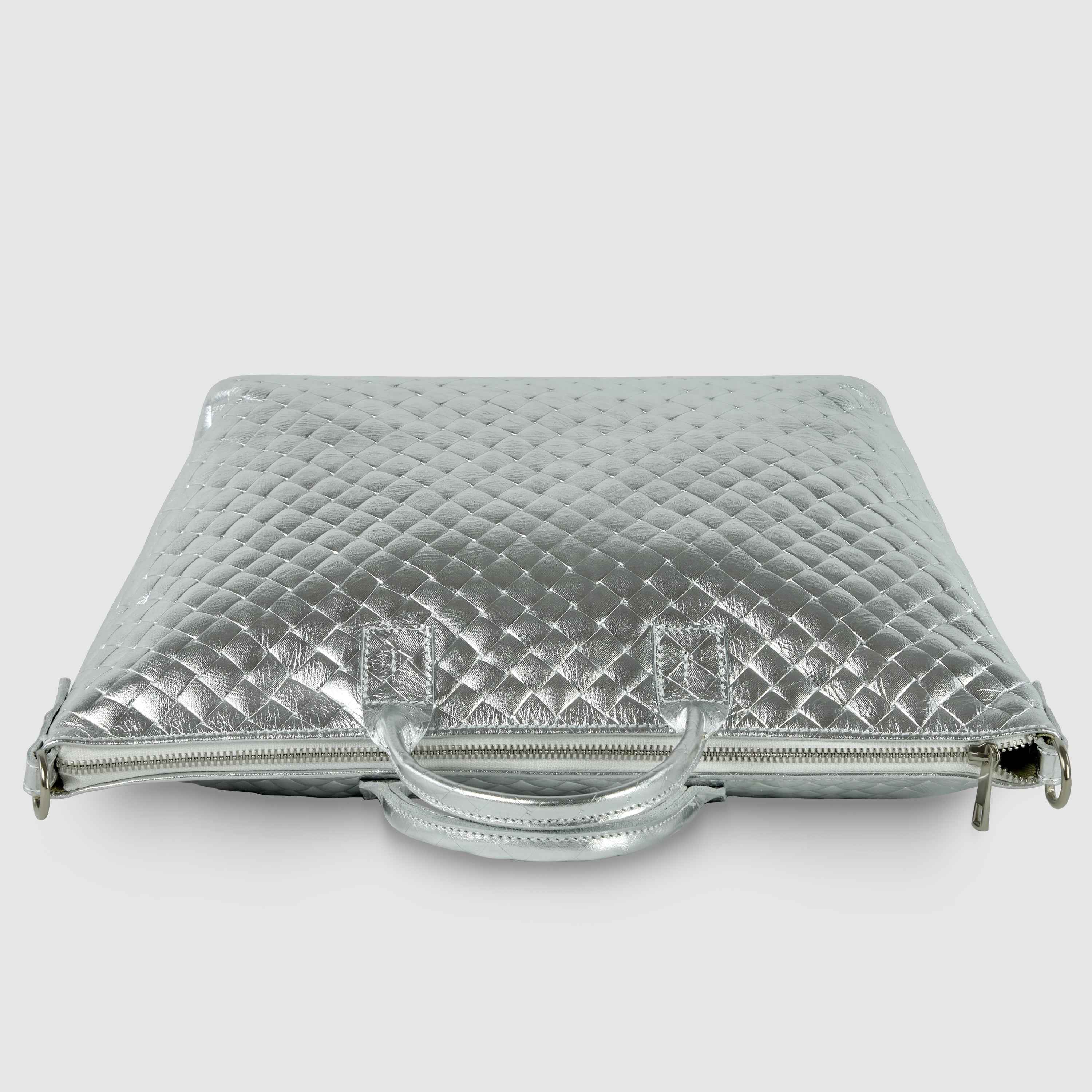 Weave Metallic Suede Leather Top-Handle Bag 112334