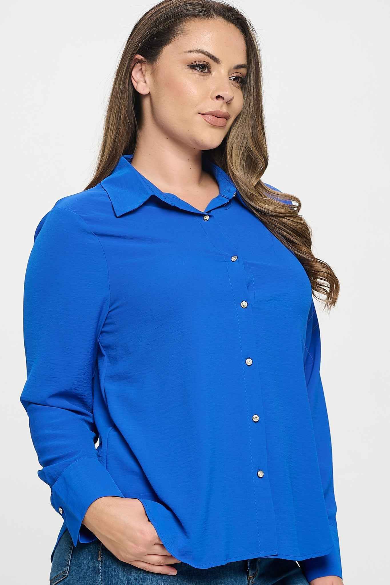 Collared Button Down Long Sleeve Top