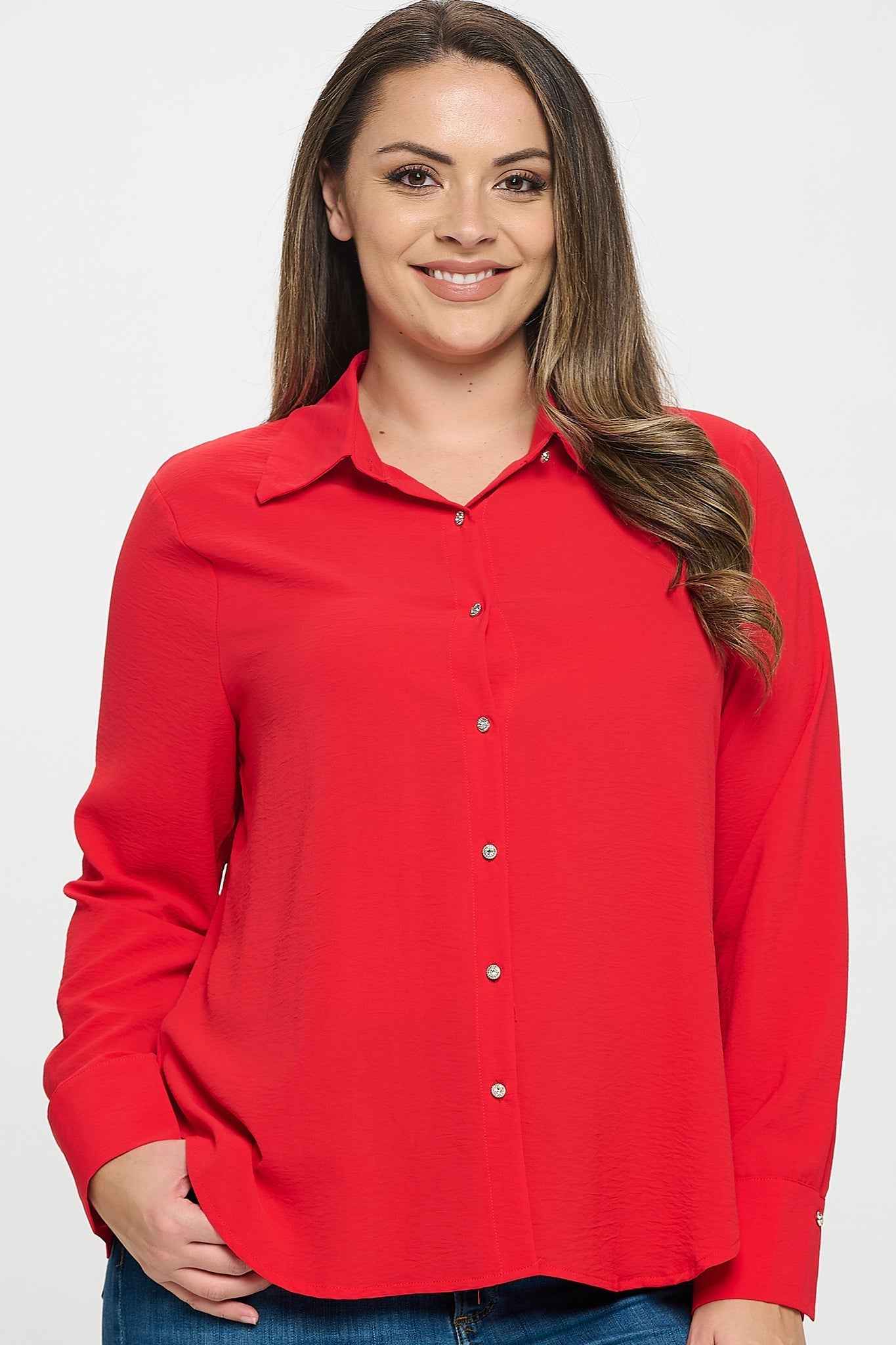 Collared Button Down Long Sleeve Top