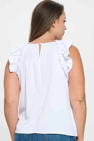Solid Sleeveless Ruffle Trim Top