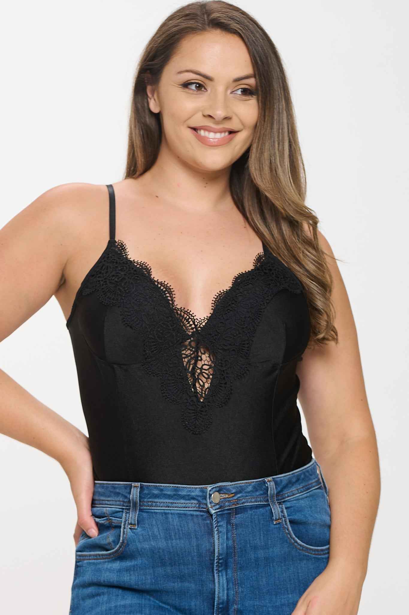 Plus Size Front Lace Bodysuit