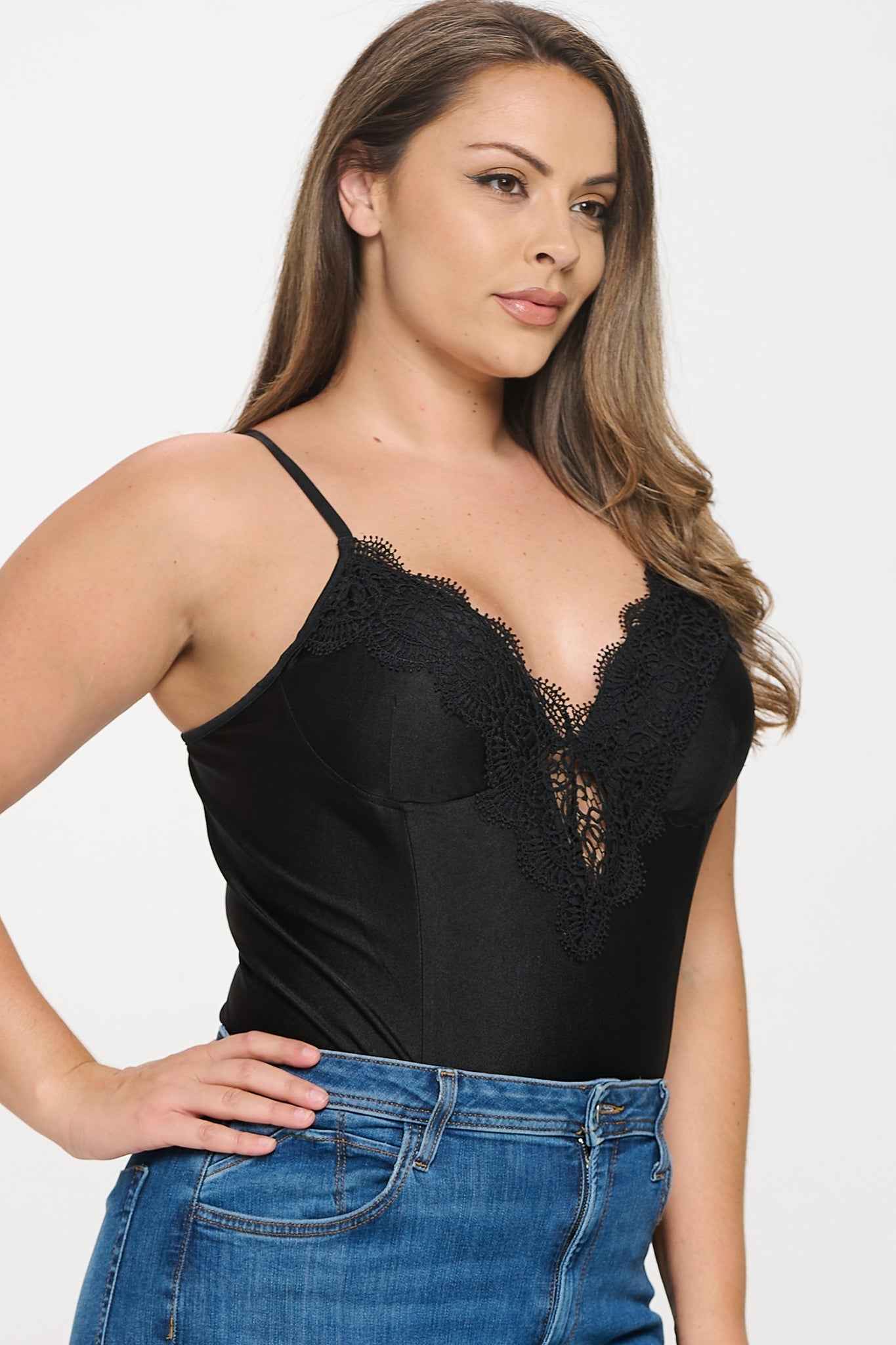 Plus Size Front Lace Bodysuit