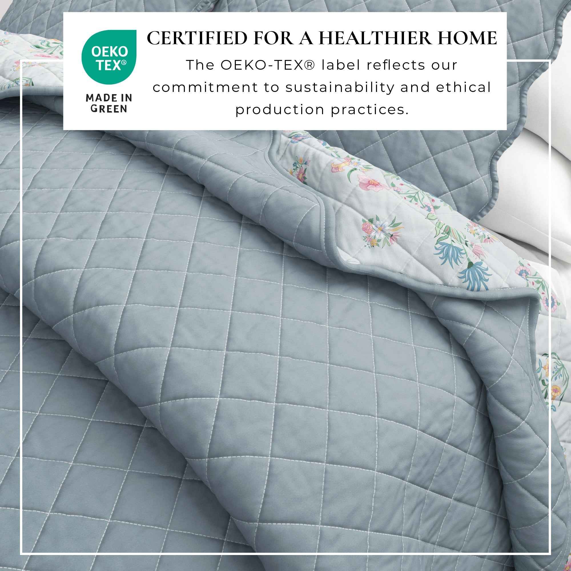 Floral Print & Scallopeded Edge Cotton Quilt Set - Katrin Collection