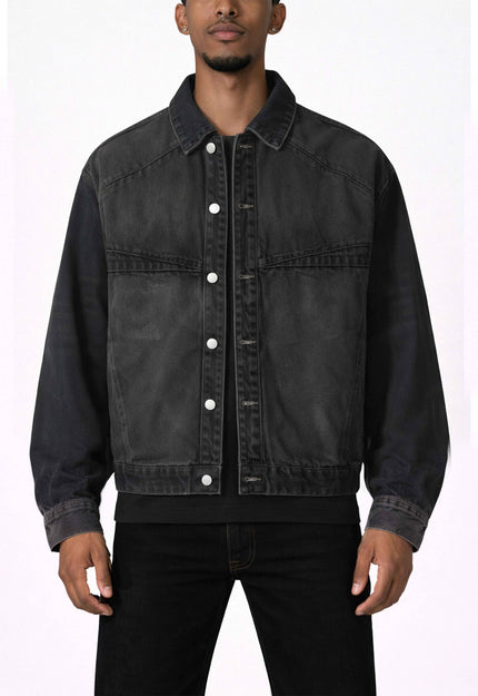 NOIR PATCHWORK WAXED DENIM JACKET