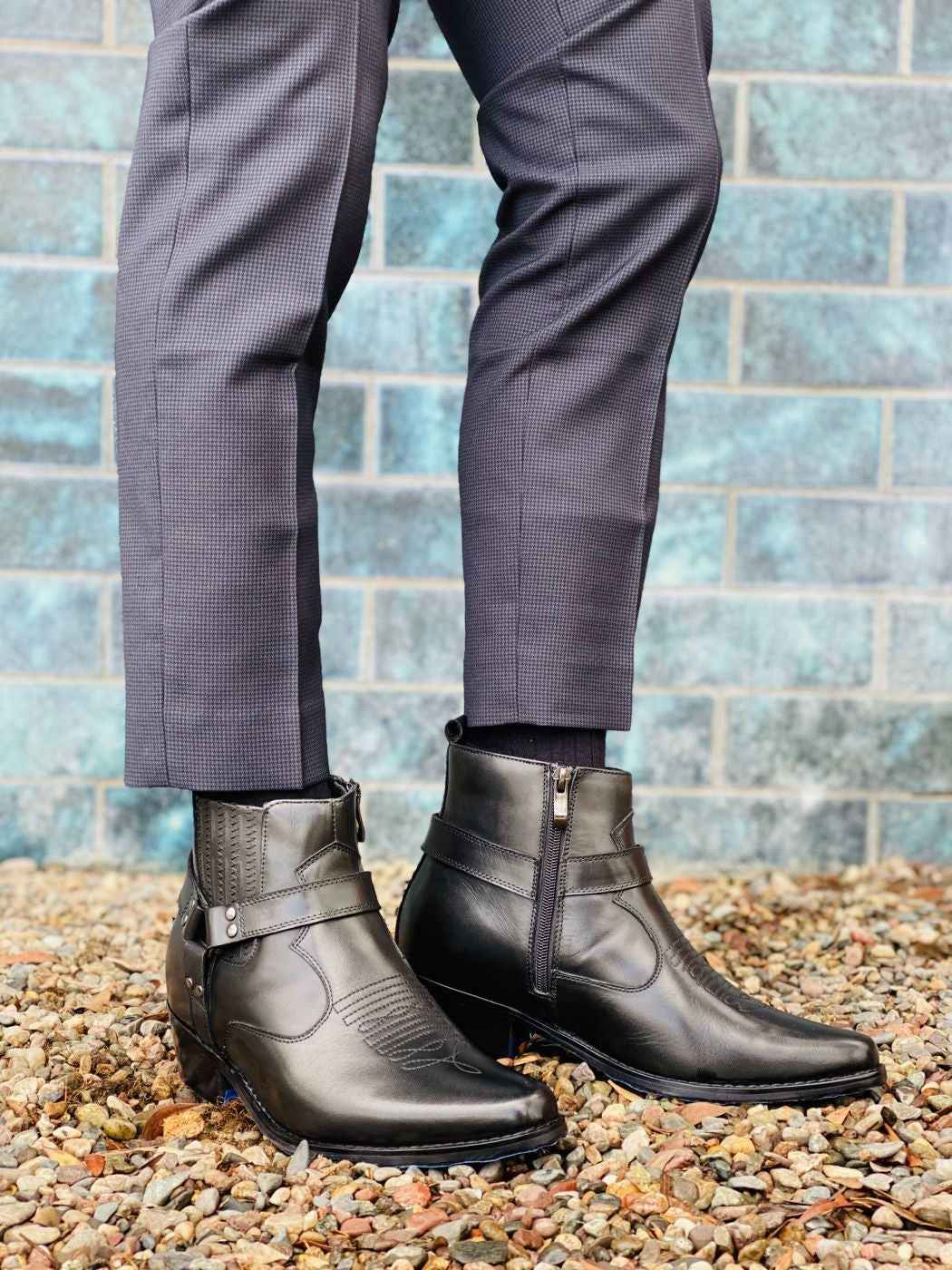 CALTO - T8112 - 3.3 Inches Taller (Black) - Zipper Boots