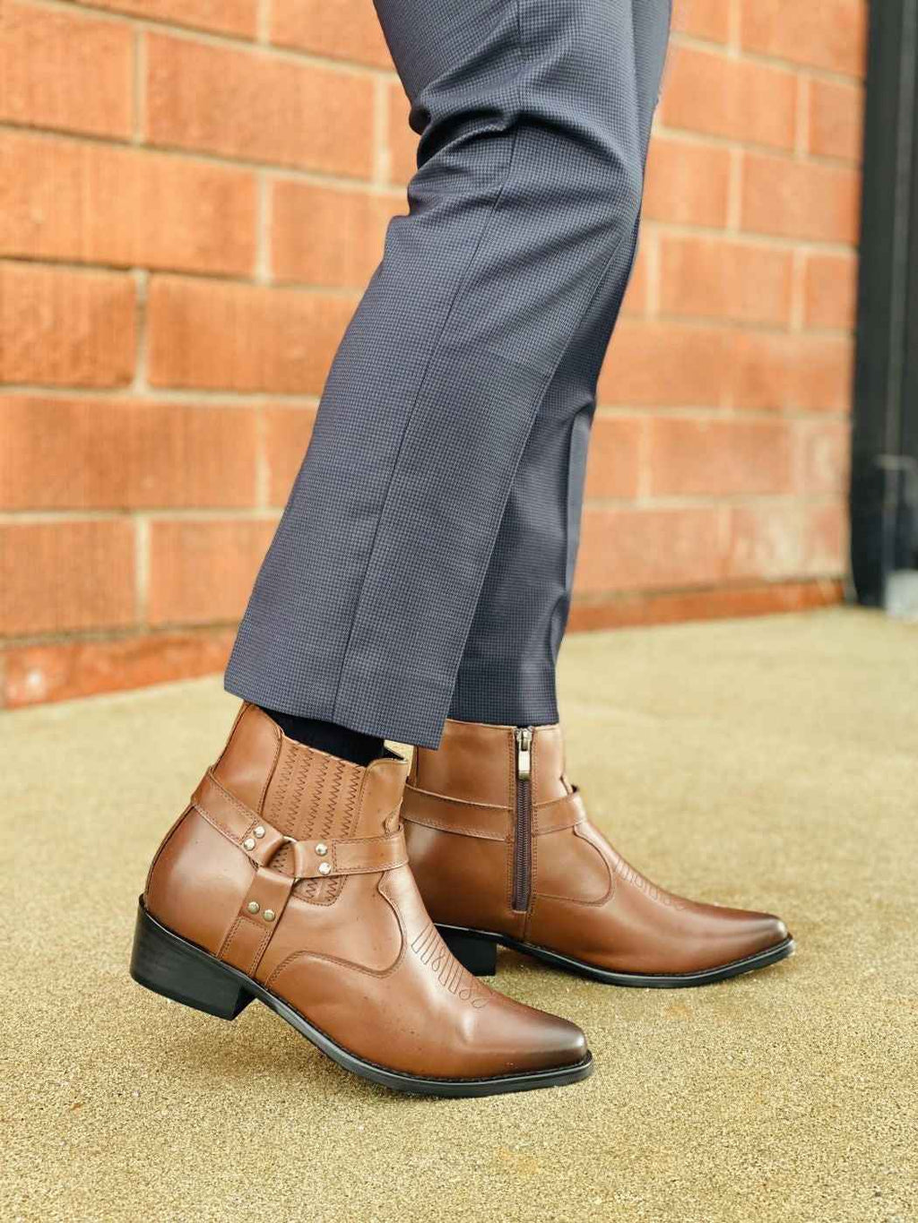 CALTO - T8113 - 3.3 Inches Taller (Dark Brown) - Zipper Boots