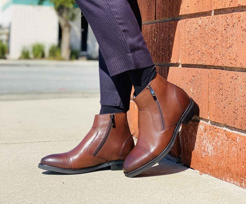 CALTO - S28002 - 2.8 Inches Taller (Dark Brown) - Lightweight - Zipper Boots