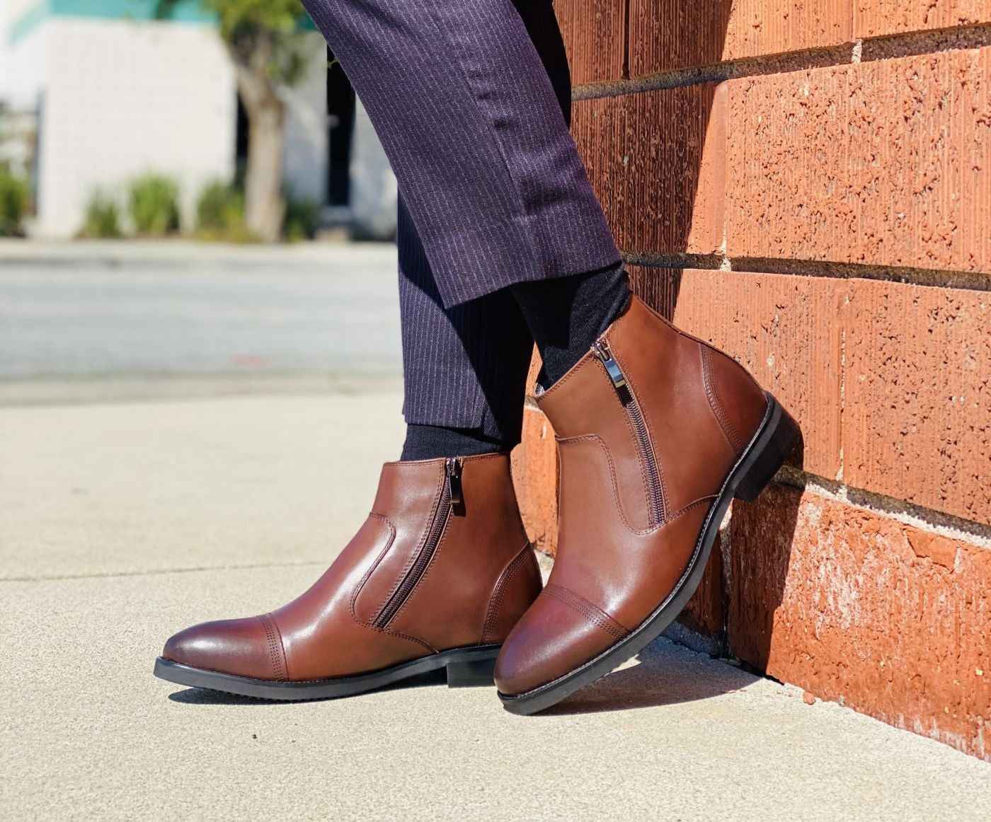 CALTO - S28002 - 2.8 Inches Taller (Dark Brown) - Lightweight - Zipper Boots