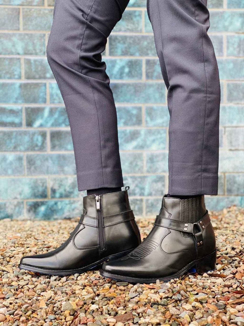 CALTO - T8112 - 3.3 Inches Taller (Black) - Zipper Boots