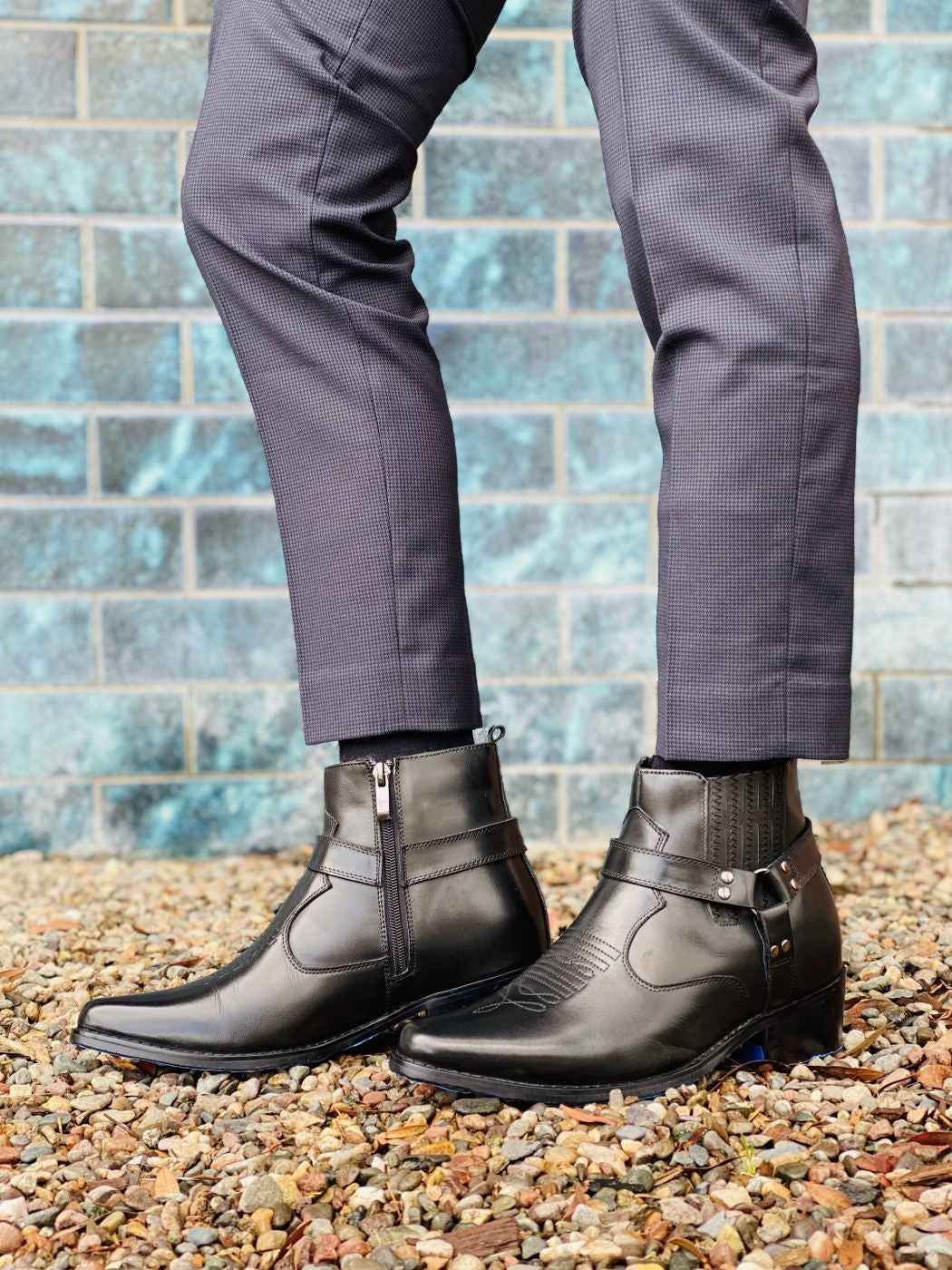 CALTO - T8112 - 3.3 Inches Taller (Black) - Zipper Boots