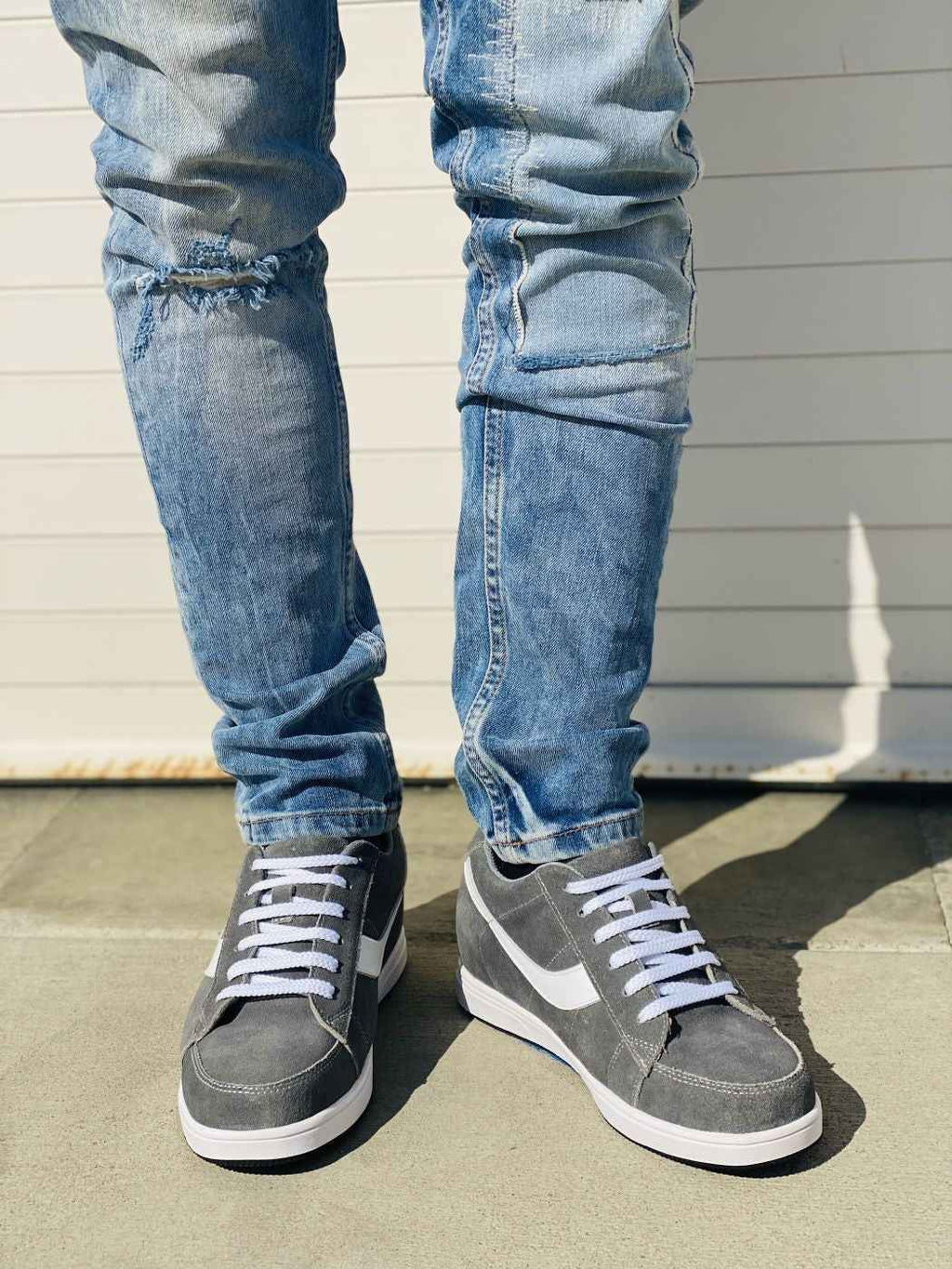 2.8-Inch TOTO Gray & White Suede Leather Sneakers - A1911