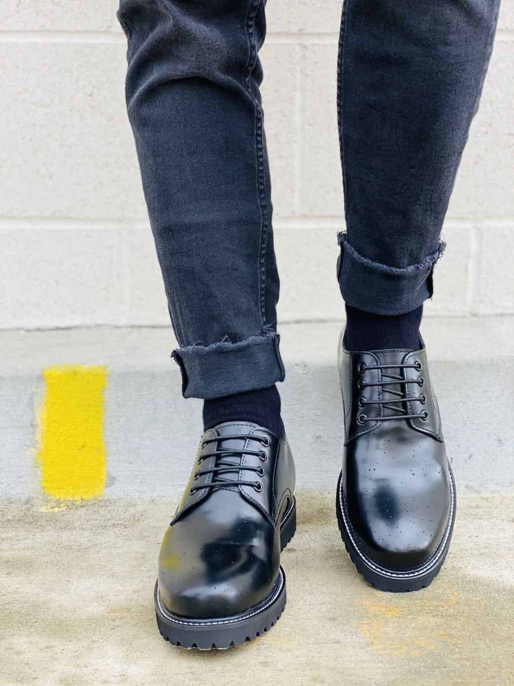 CALTO S9118 - 3" Taller Black Leather Elevator Work Shoes