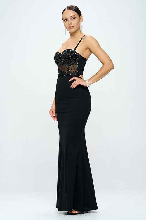 Beaded Bustier Mermaid Maxi Dress