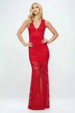 DEEP V NECK LACE MERMAID MAXI DRESS