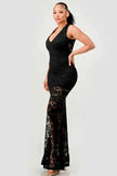 DEEP V NECK LACE MERMAID MAXI DRESS