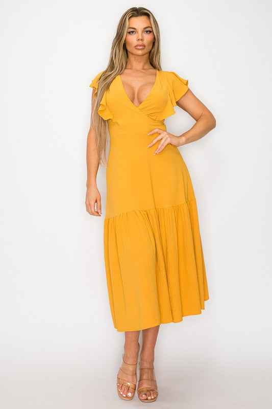 Long Dress With Short Ruffle Sleeves