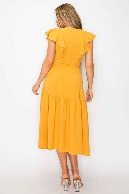 Long Dress With Short Ruffle Sleeves