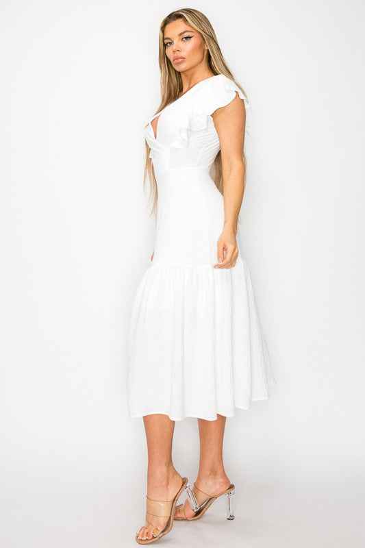 Long Dress With Short Ruffle Sleeves