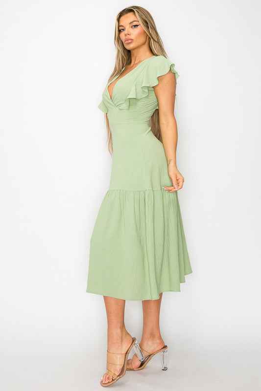 Long Dress With Short Ruffle Sleeves
