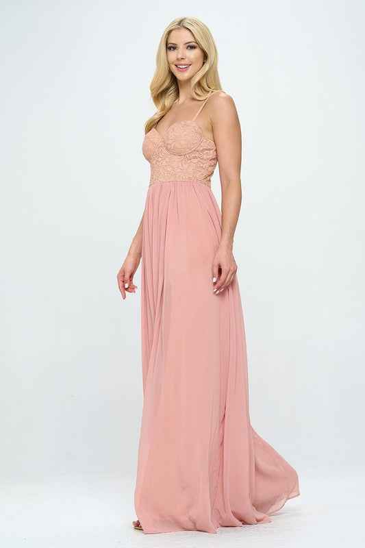 Lace Detail Bustier Floor Length Maxi Dress