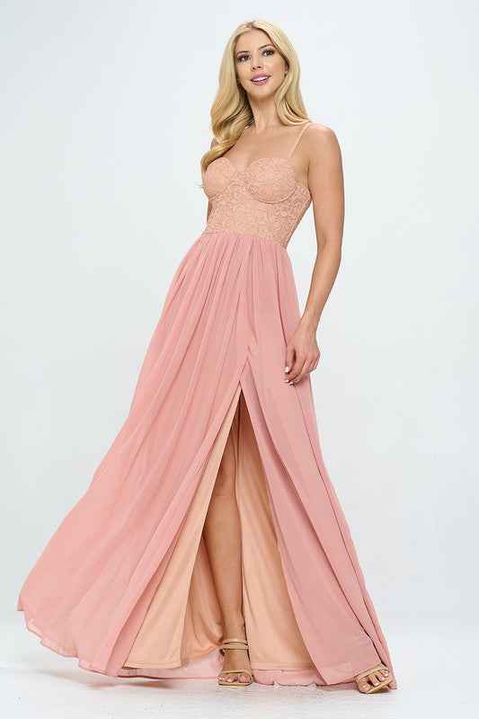 Lace Detail Bustier Floor Length Maxi Dress